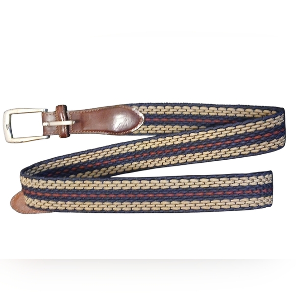 Brighton - Men's Tri-Colored Woven Belt, Brass Buckle, Leather Ends - Picture 7 of 9